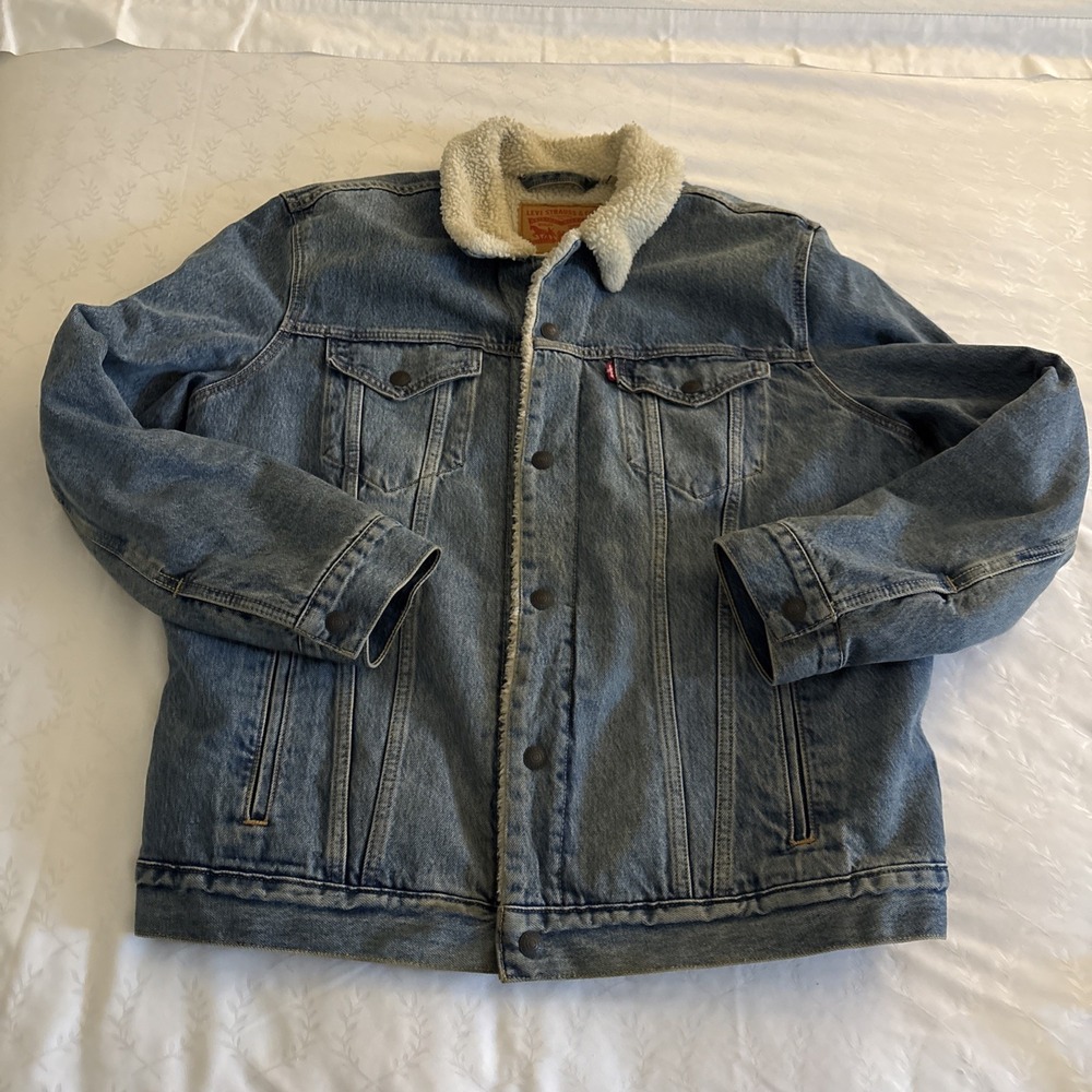 LEVIS Sherpa Denim Jacket Men Size Large Workwear Americana Preowned